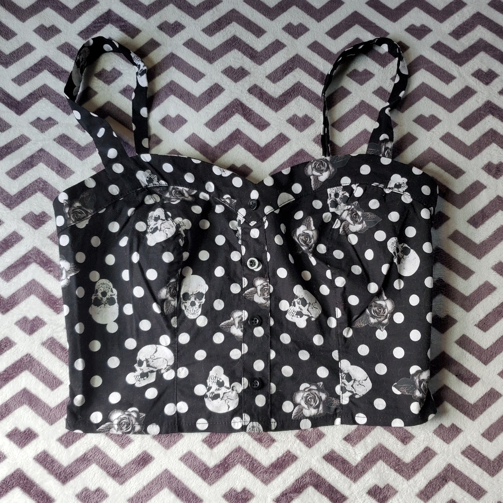 Skull Rose Polka Dot Rockabilly Crop Top